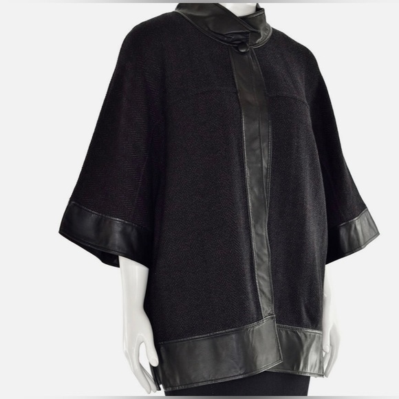 St. John Knit Leather Trimmed Sweater Jacket - Picture 1 of 7